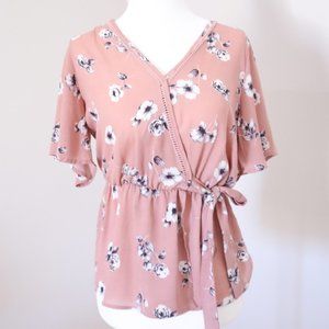 Floral Faux Wrap Top XS